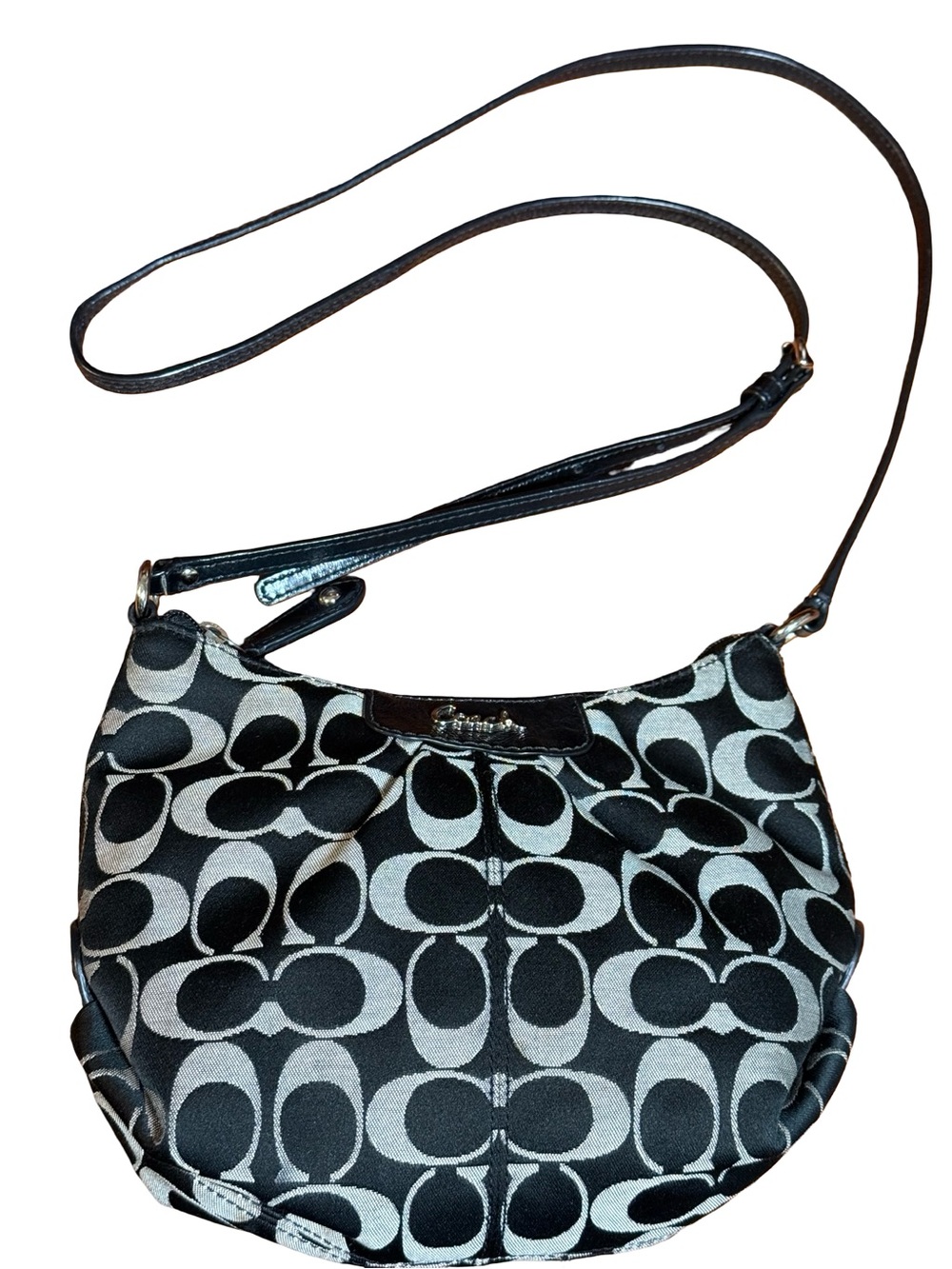 Coach Signature Jacquard Crossbody Bag. In black and gray